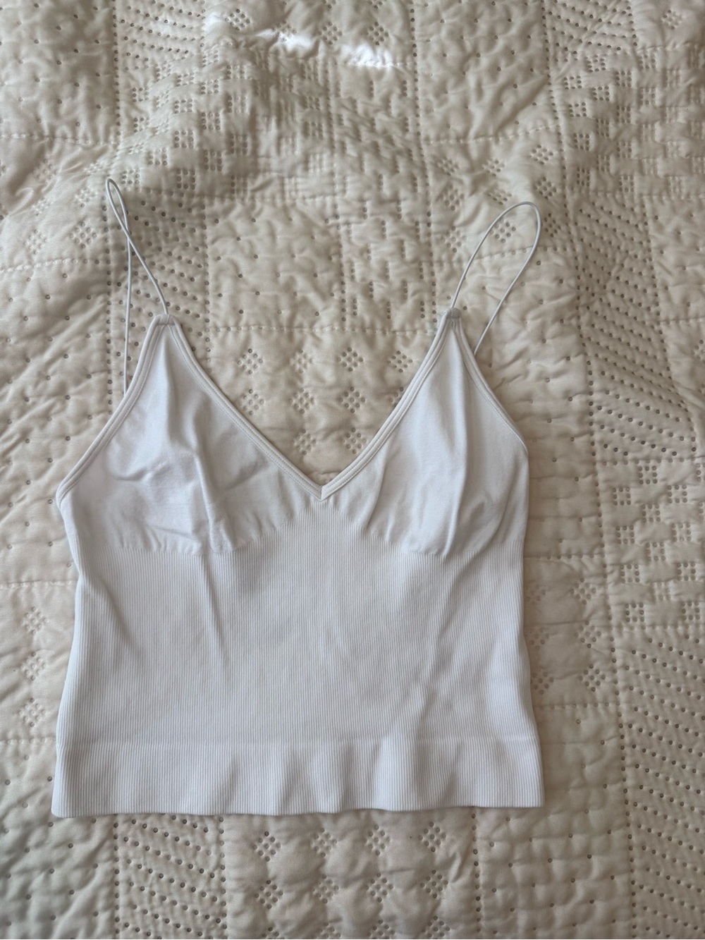 Free People white V-Neck Ribbed Cami Tank Top